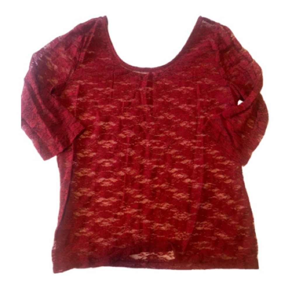 Elegant See-Through Red Lace Top